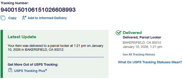 Delivery - 10 Jan